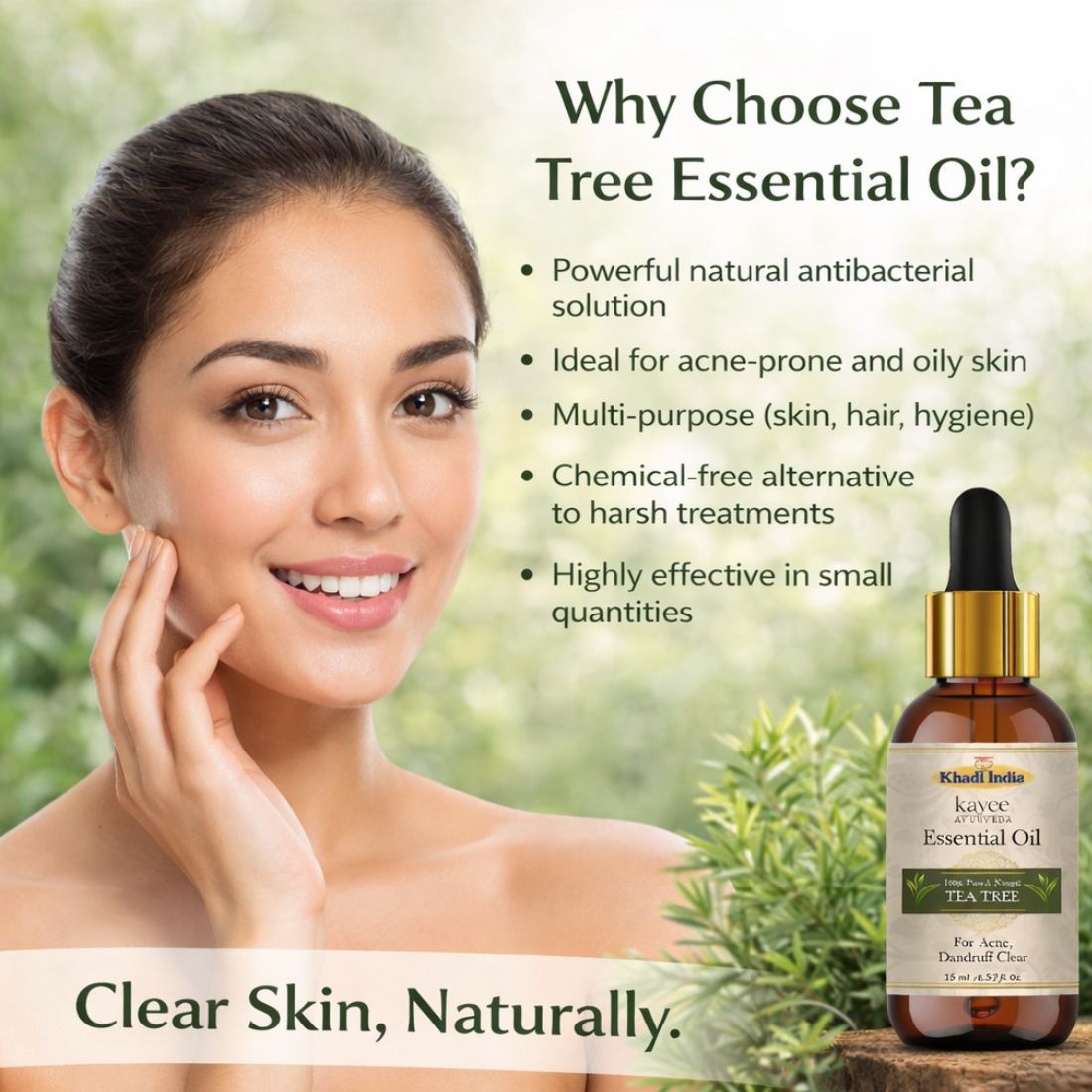Kayee Ayurveda Tea Tree Essential Oil for Face & Hair Care, Aromatherapy & Diffuser, Herbal Aroma Oil for Skin Care, Scalp Care, Yoga, Meditation, Massage & Home Fragrance | 15 ml