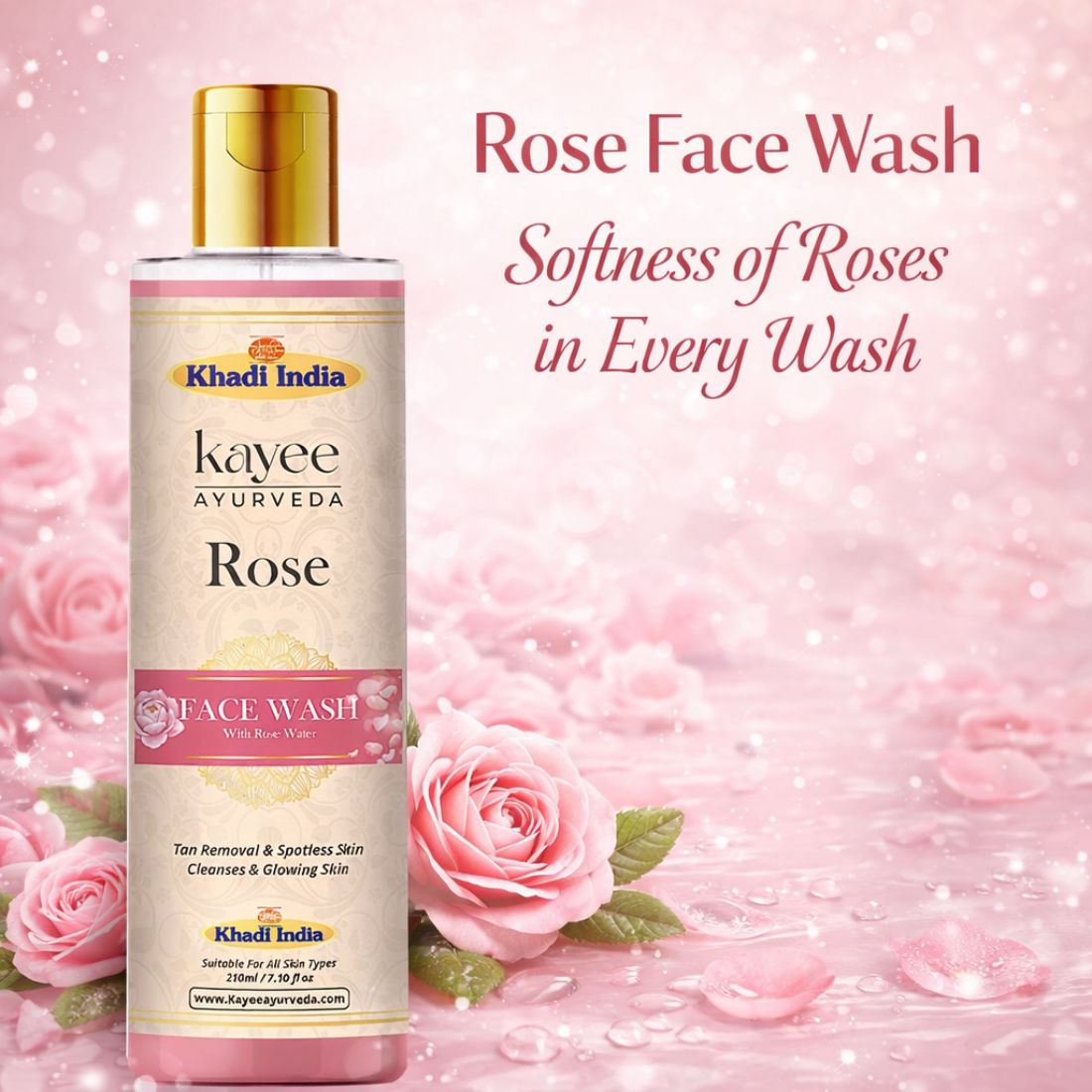 Kayee Ayurveda Rose Face Wash for Men & Women | Herbal Rose-Enriched Facial Cleanser for Daily Skin Care | Helps Remove Dirt, Excess Oil, Sweat & Impurities While Leaving Skin Fresh, Soft, Smooth & Healthy-Looking | 210 ml