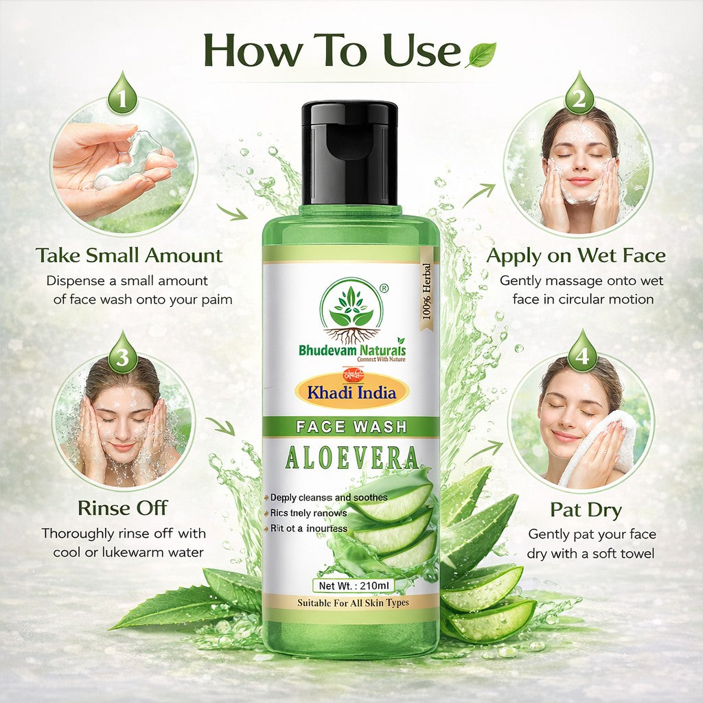 Bhudevam Naturals Khadi Aloe Vera Face Wash – Gentle Daily Cleansing for Soft & Hydrated Skin -  420ML (Pack of 2)
