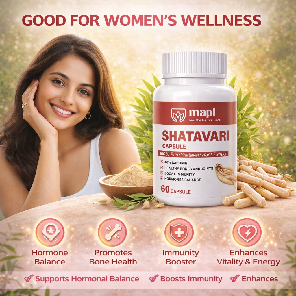 MAPL Shatavari Capsules | Organic Ayurvedic Supplement for Women | Supports Hormonal Balance, Stress Resistance, Immunity & Vitality | 60 Capsules