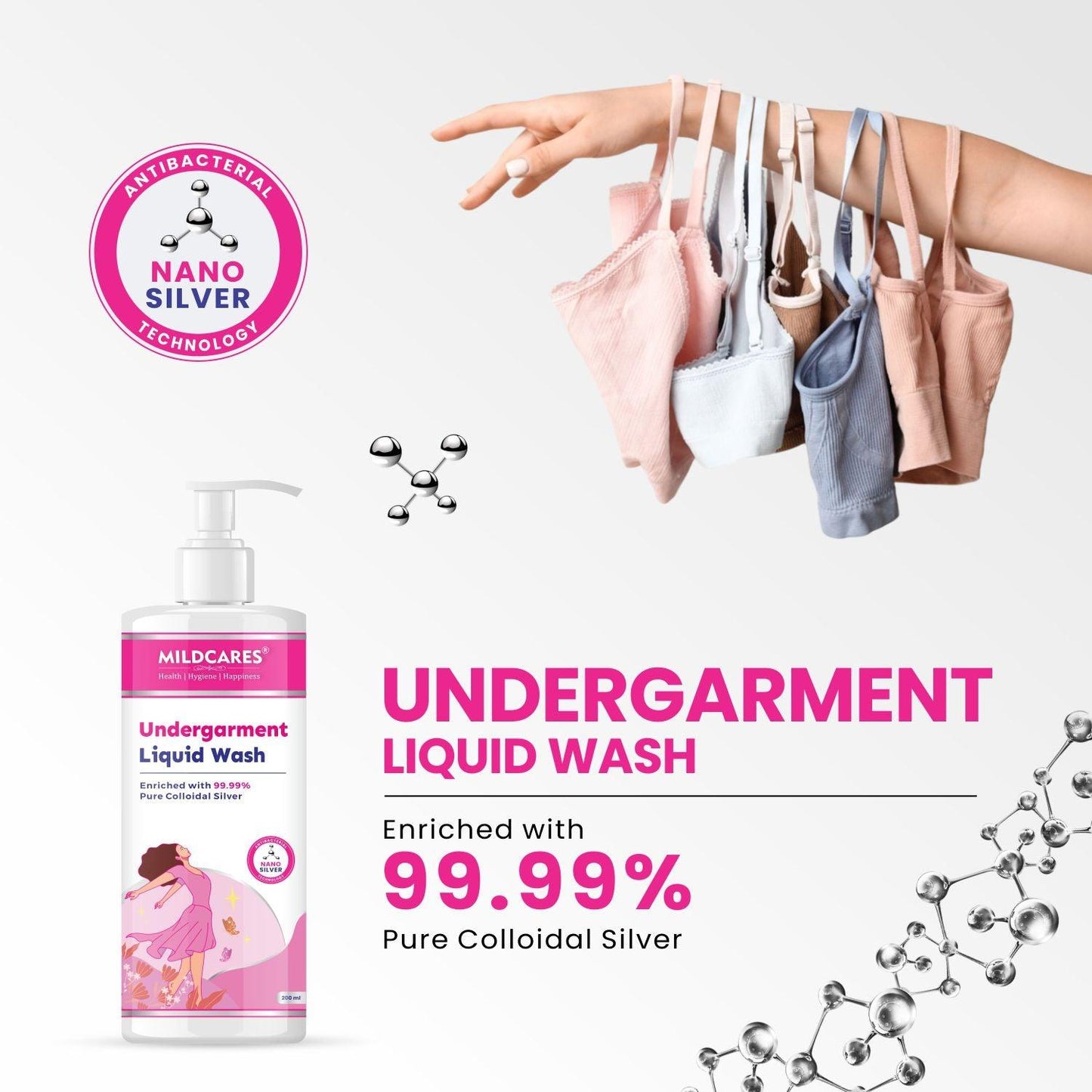MildCares Antibacterial Undergarment Wash | Stain Removal & Odor Control | Bleach-Free Blossom Liquid Detergent