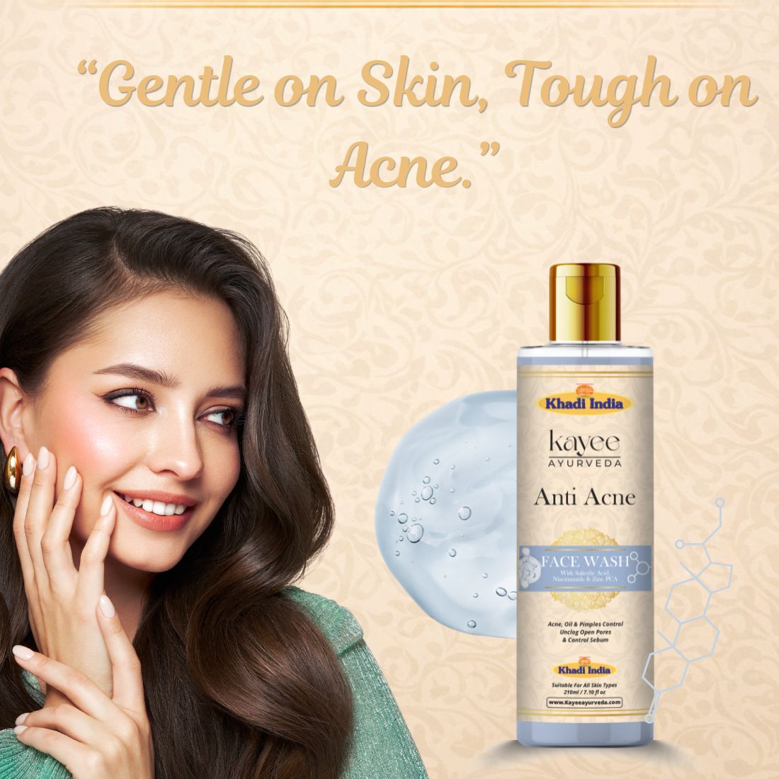 Kayee Ayurveda Anti Acne Face Wash for Men & Women | Herbal Facial Cleanser for Acne-Prone & Oily Skin | Helps Remove Dirt, Excess Oil & Impurities, Unclog Pores & Maintain Clean, Fresh & Healthy-Looking Skin | 210 ml