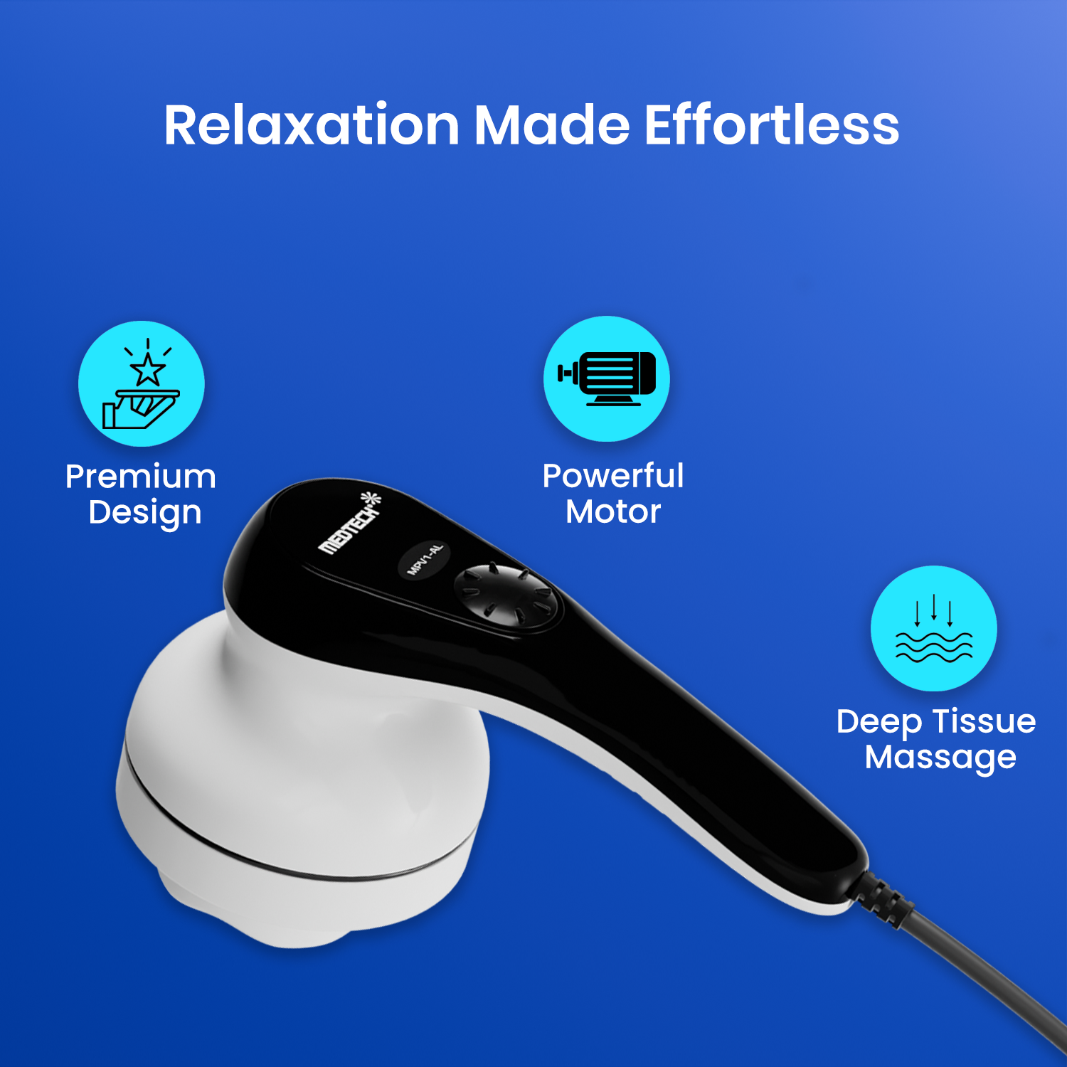 Medtech Manipol Electric Body Massager 4 Heads Adjustable Speed Corded MPV1-AL Massager (Black)