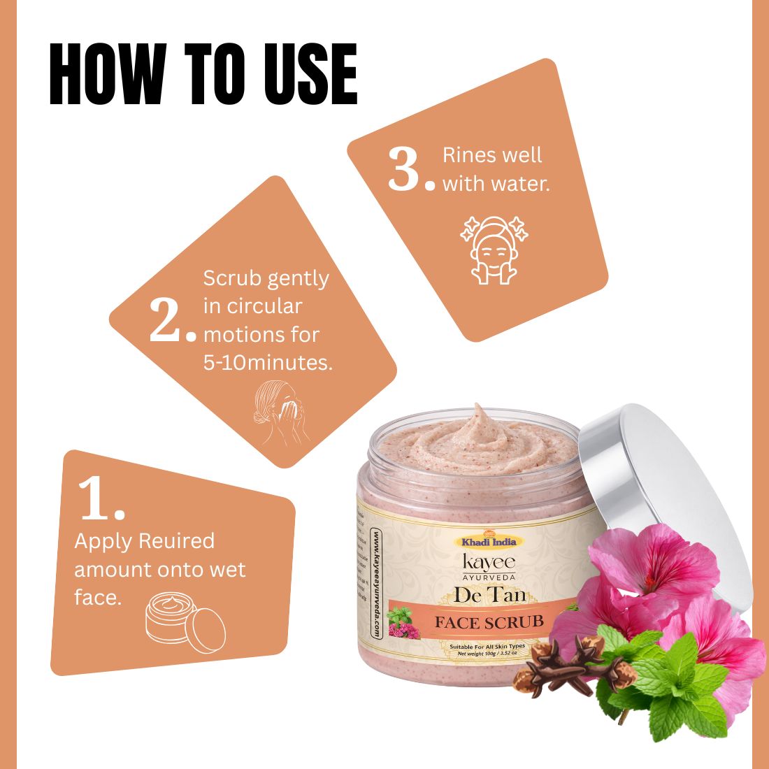 Kayee Ayurveda De-Tan Face Scrub for Men & Women | Herbal Facial Scrub for Tan Removal, Dead Skin & Dullness | Exfoliating Face Scrub for Smooth, Soft & Radiant Looking Skin