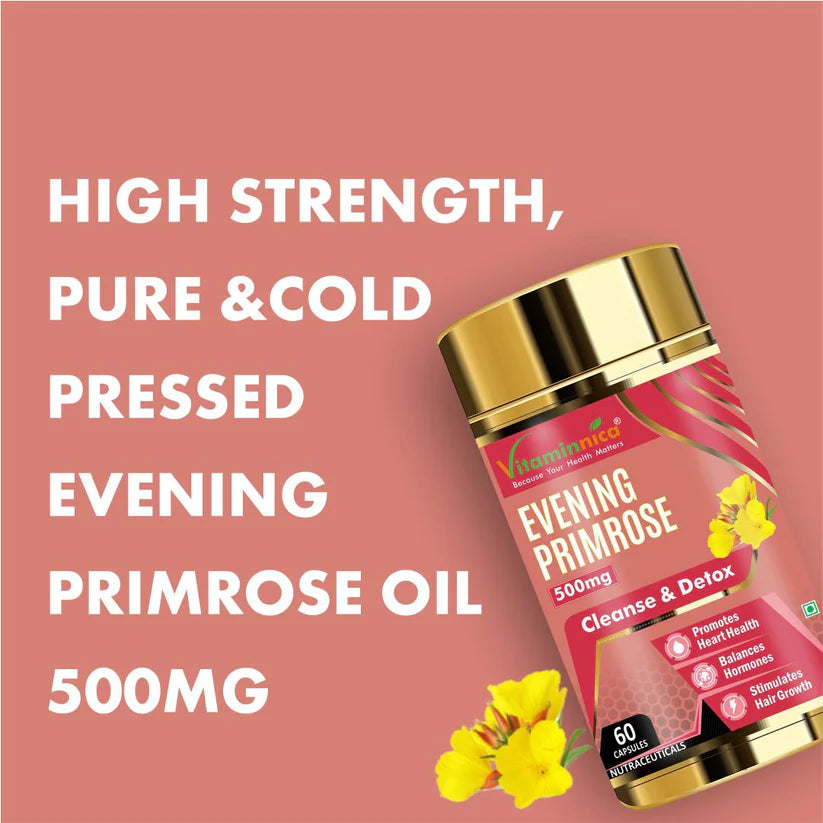 Vitaminnica Evening Primrose 500mg - Hormonal Balance & Skin Support, 60 Capsules