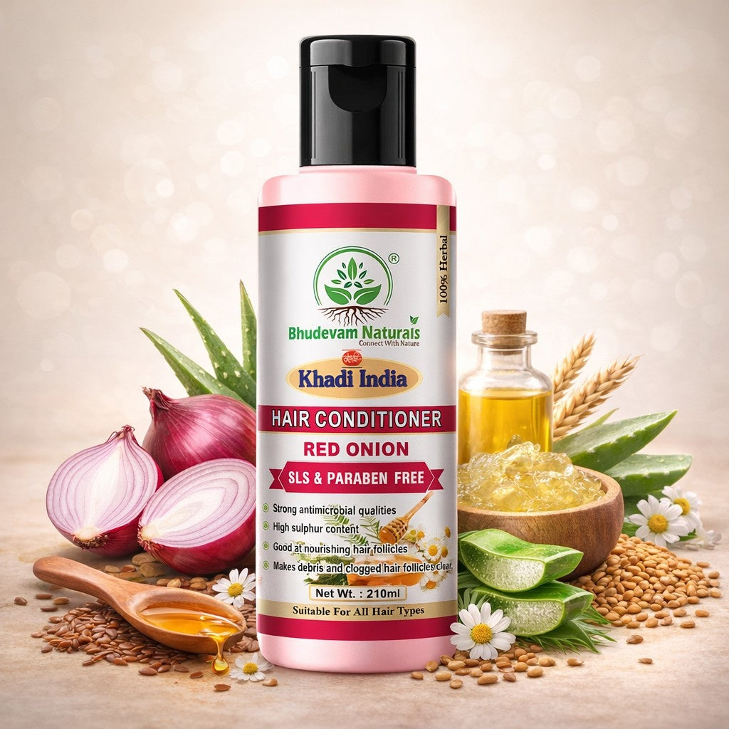Bhudevam Naturals Khadi Red Onion Hair Conditioner For Smooth & Shiny Hair- 210ML