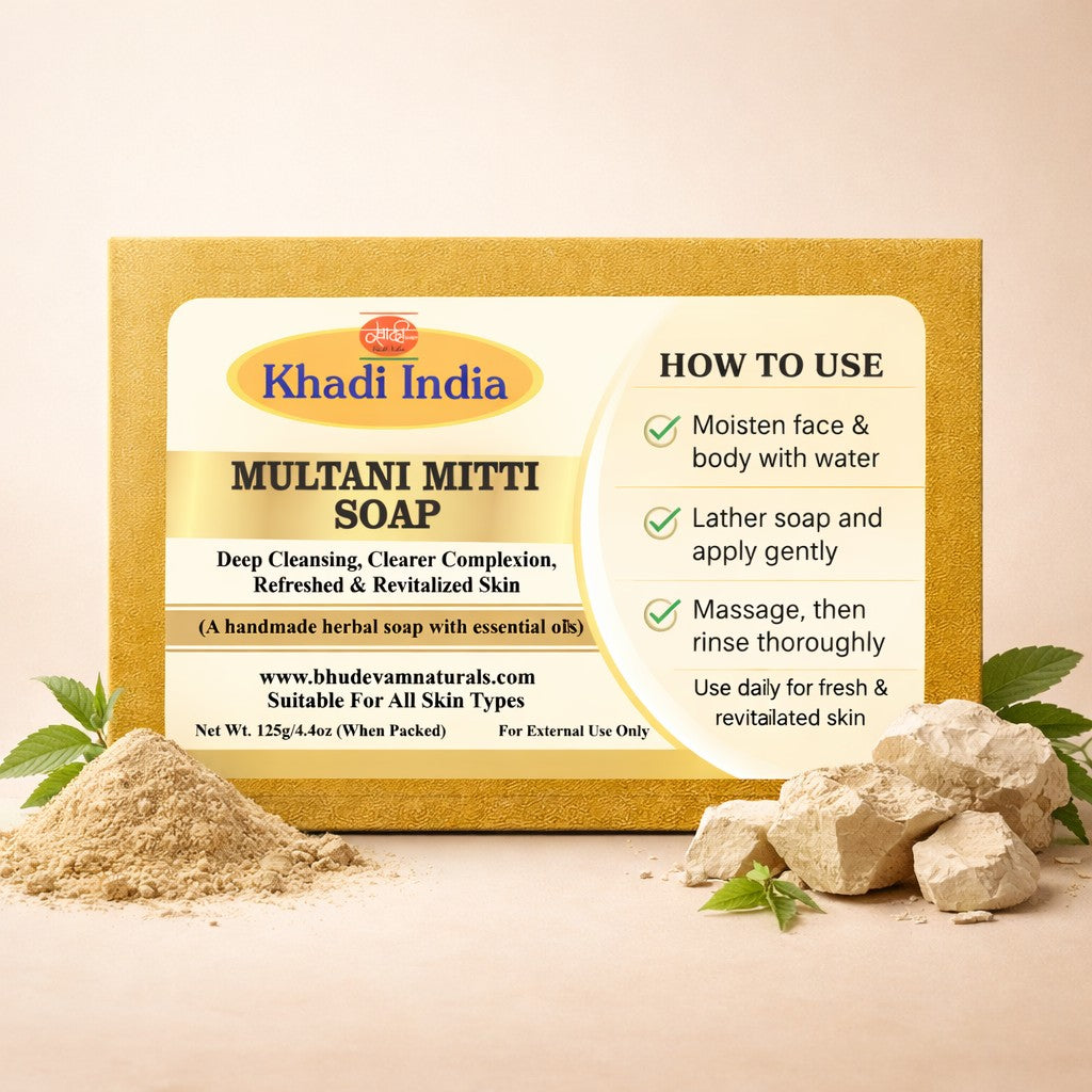 Bhudevam Naturals Khadi Handmade Multani Mitti Soap For Deep Cleansing & Oil Control Bath Soap - 500GM (Pack of 2)