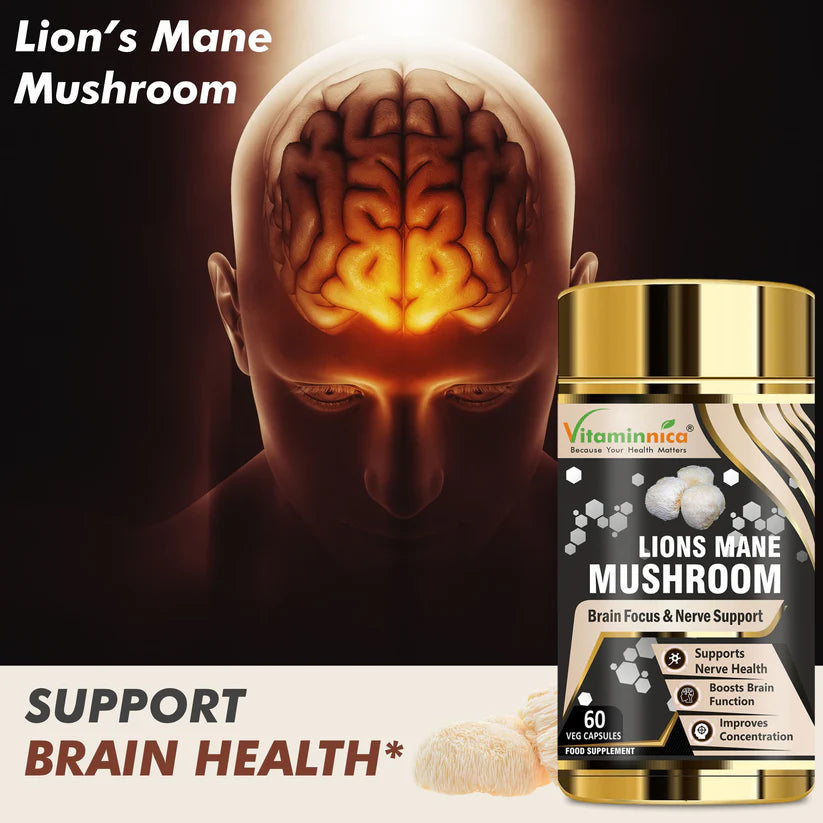 Vitaminnica Lion's Mane Mushroom Capsules - Brain Focus & Memory Support, 60 Count