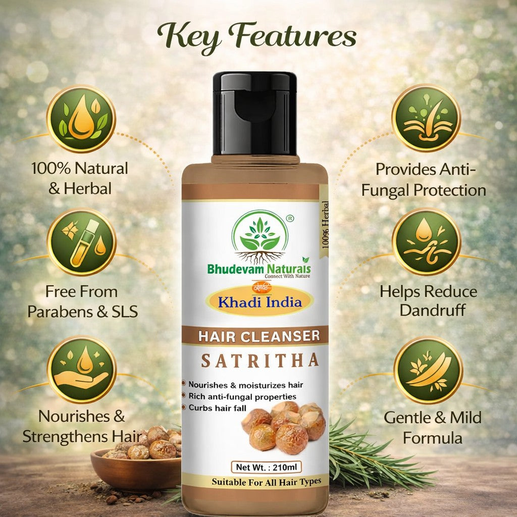 Bhudevam Naturals Khadi Satritha Hair Cleanser – Natural Care for Thick & Healthy Hair- 420ML (Pack of 2)