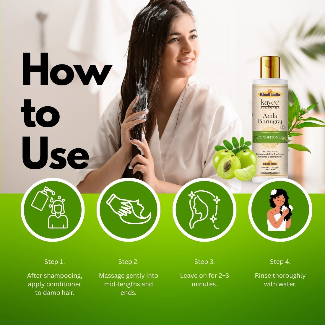 Kayee Ayurveda Amla Bhringraj Hair Conditioner for Men & Women | Herbal Conditioner for Dry, Rough & Frizzy Hair | Helps Condition Hair, Improve Manageability, Reduce Roughness & Maintain Healthy-Looking Shine | 210 ml