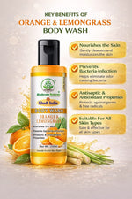 Bhudevam Naturals Khadi Orange & Lemongrass Body Wash, Refreshing Citrus Shower Gel for Soft & Glowing Skin- 210ML