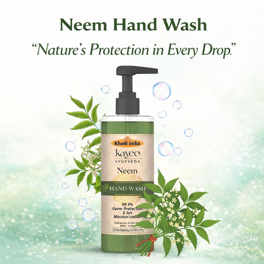 Kayee Ayurveda Neem Hand Wash | Herbal Neem Liquid Hand Wash for Gentle Everyday Cleansing | Natural Neem Hand Wash for Clean, Fresh & Soft-Feeling Hands | Daily Hand Hygiene & Herbal Personal Care | Suitable for Everyday Use | 500 ml