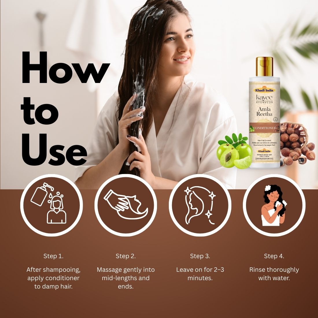 Kayee Ayurveda Amla Reetha Hair Conditioner for Men & Women | Herbal Conditioner for Dry, Dull & Frizzy Hair | Helps Condition Hair, Improve Manageability, Reduce Roughness & Maintain Soft, Smooth & Healthy-Looking Hair | 210 ml