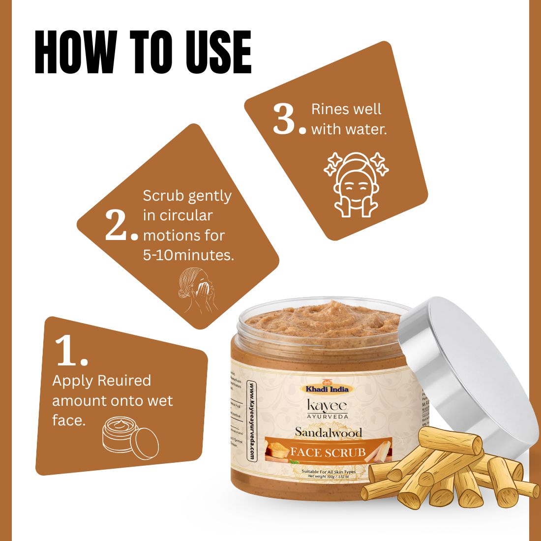 Kayee Ayurveda Sandalwood Herbal Face Scrub | Chandan Facial Exfoliator for Gentle Dead Skin Removal, Skin Polishing & Deep Cleansing | Helps Improve the Appearance of Dull & Rough-Looking Skin | Leaves Face Soft, Smooth & Naturally Radiant