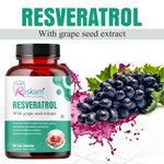 Raskam Resveratrol supplement with grape seed extract | capsules with highly bioavailable | antioxidant support for healthy aging | heart, immune & skin support | 60 veg capsules