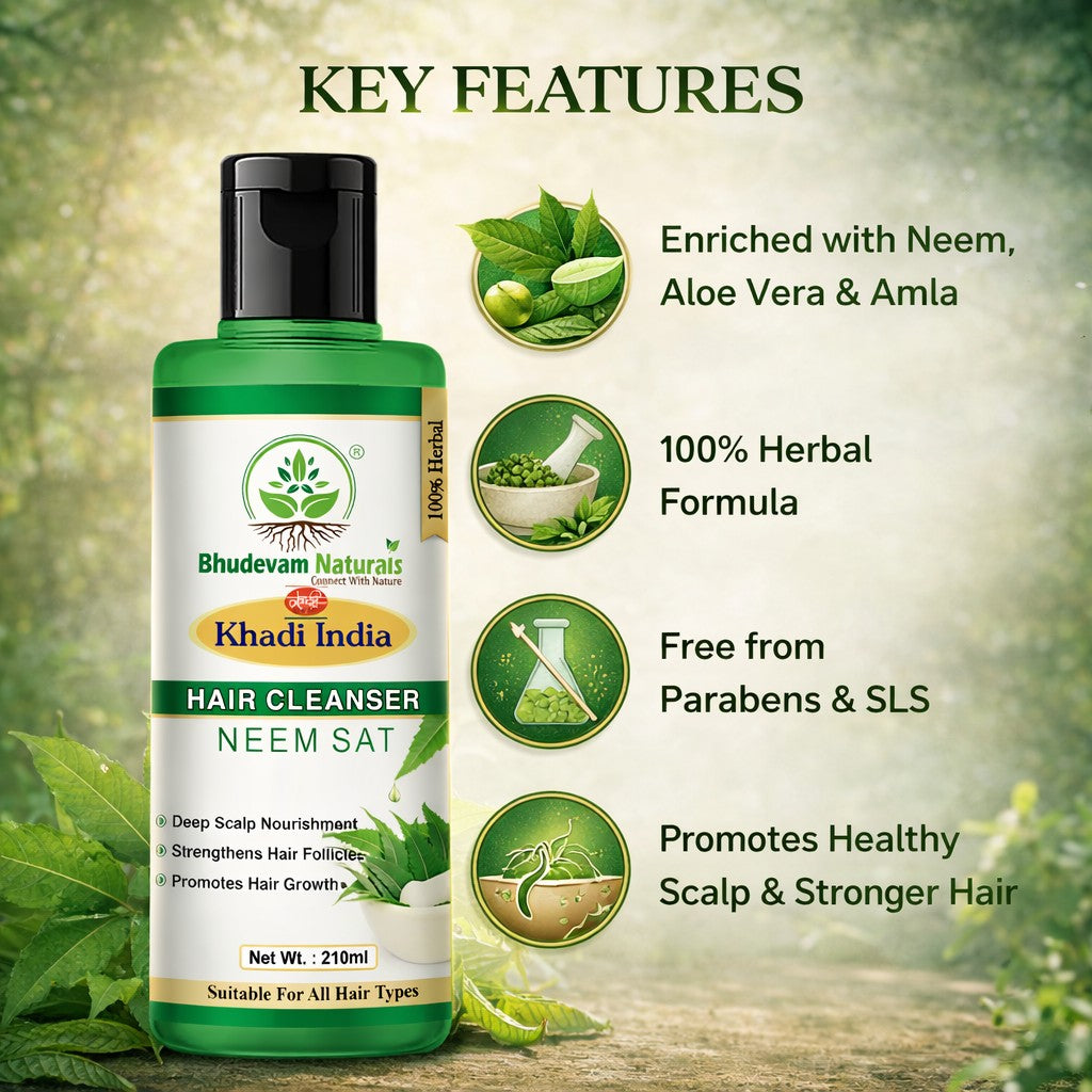 Bhudevam Naturals Khadi Neem Sat Hair Shampoo – Oil Control & Anti-Itch Scalp Treatment- 420ML (Pack of 2)