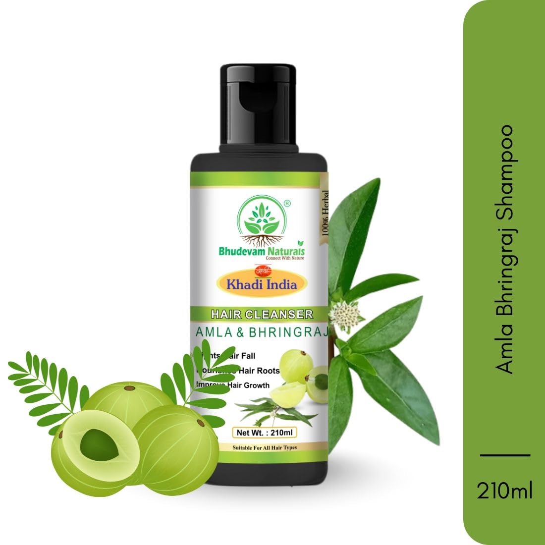Bhudevam Naturals Khadi Amla Bhringraj Herbal Shampoo for Hair Fall Control & Strong Hair- 210ML