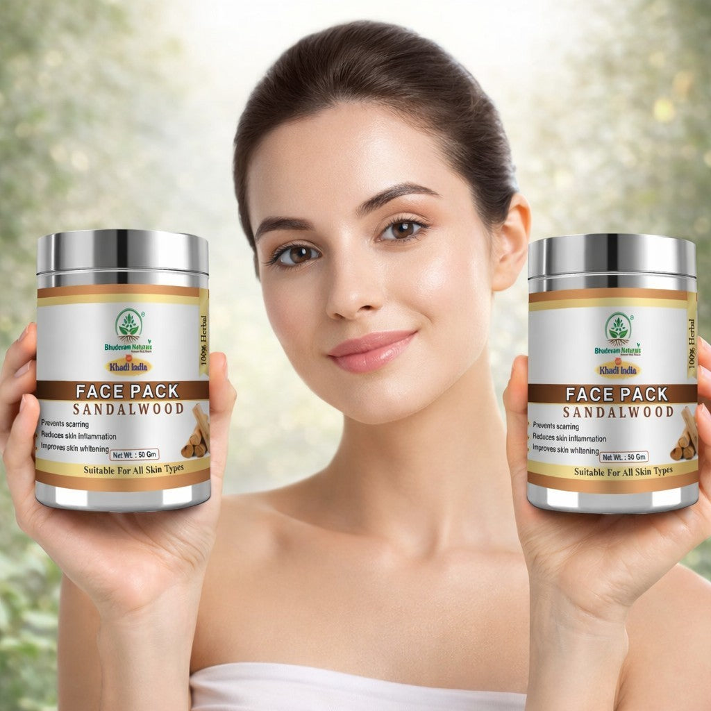 Bhudevam Naturals Khadi Sandalwood Face Pack for Skin Brightening & Glow- 100GM (Pack of 2)