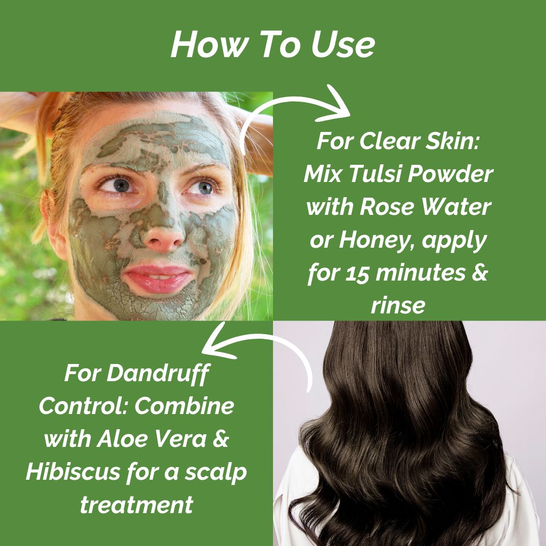 Khadi Tulsi Powder for Face & Hair | 100% Natural Holy Basil Powder | Acne, Blemish & Oil Control Care | Helps Purify Skin & Nourish Scalp | Herbal Face & Hair Pack | For All Skin & Hair Types | 100 gm