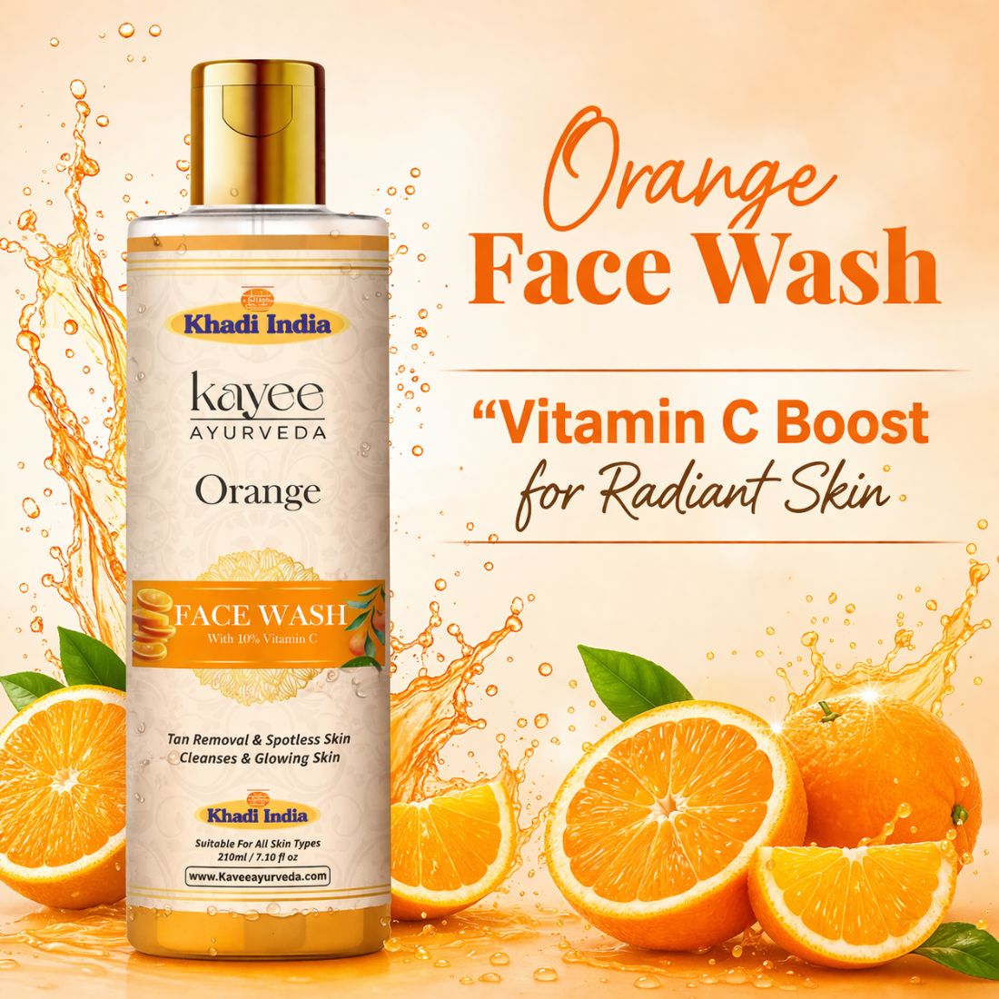 Kayee Ayurveda Orange Face Wash for Glowing & Fresh-Looking Skin | Fruit-Enriched Facial Cleanser for Normal, Oily & Combination Skin | Helps Cleanse Dirt, Pollution, Excess Oil & Daily Impurities for a Smooth, Radiant-Looking Complexion | 210 ml