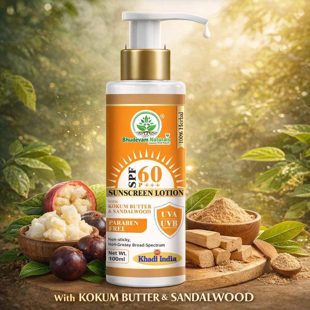 Bhudevam Naturals Khadi SPF 60 Moisturizing Sunscreen Lotion | Non-Greasy Sunblock for Outdoor Sun Protection- 100ML