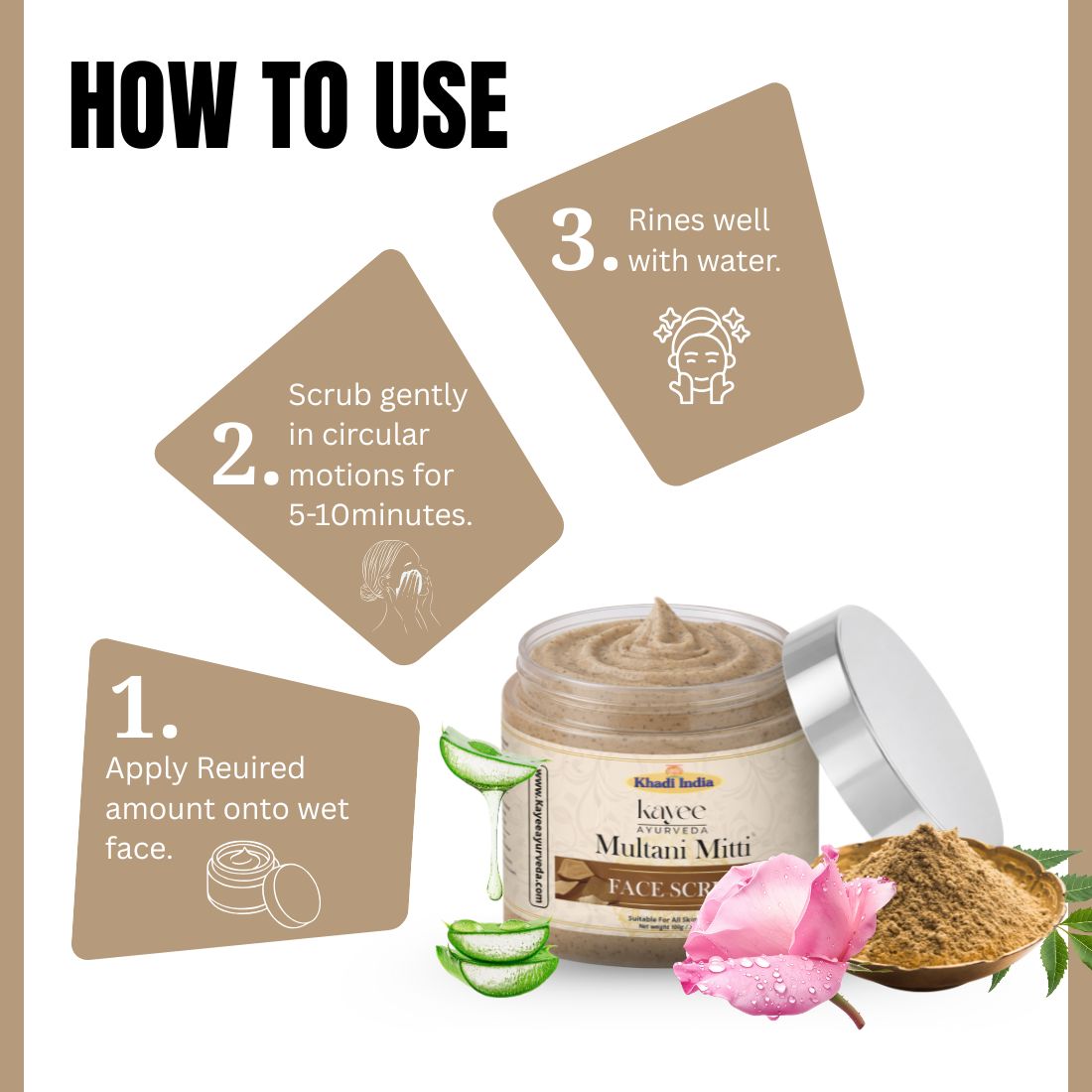 Kayee Ayurveda Multani Mitti Face Scrub for Deep Cleansing & Exfoliation | Herbal Fuller’s Earth Facial Scrub for Removing Dead Skin Cells, Excess Oil & Impurities | Helps Leave Skin Smooth, Soft, Fresh & Naturally Radiant