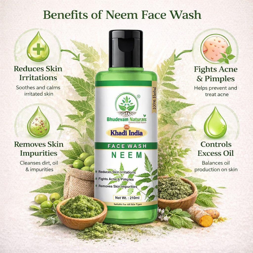 Bhudevam Naturals Khadi Neem Face Wash for Clear & Healthy Skin – 420ML (Pack of 2)