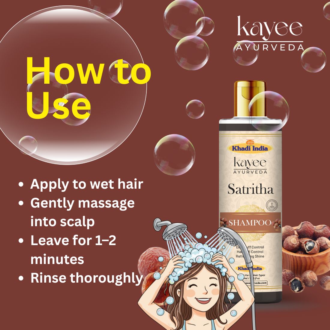 Kayee Ayurveda SatRitha Shampoo for Hair Growth & Hair Care | Herbal Ayurvedic Shampoo for Scalp Cleansing, Hair Nourishment, Strength, Smoothness & Natural-Looking Shine | For Men & Women | 210 ml
