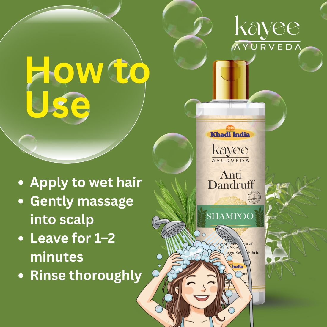Kayee Ayurveda Anti-Dandruff Shampoo for Men & Women | Herbal Scalp Cleansing Shampoo for Dandruff & Flaky Scalp Care | Helps Remove Excess Oil, Cleanse Scalp & Maintain Fresh, Healthy-Looking Hair | 210 ml