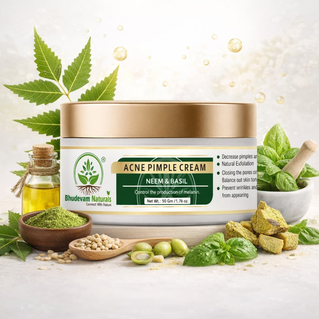 Bhudevam Naturals Khadi Acne Pimple Cream for Fast Acting Spot Treatment for Pimples, Acne & Breakouts- 50GM