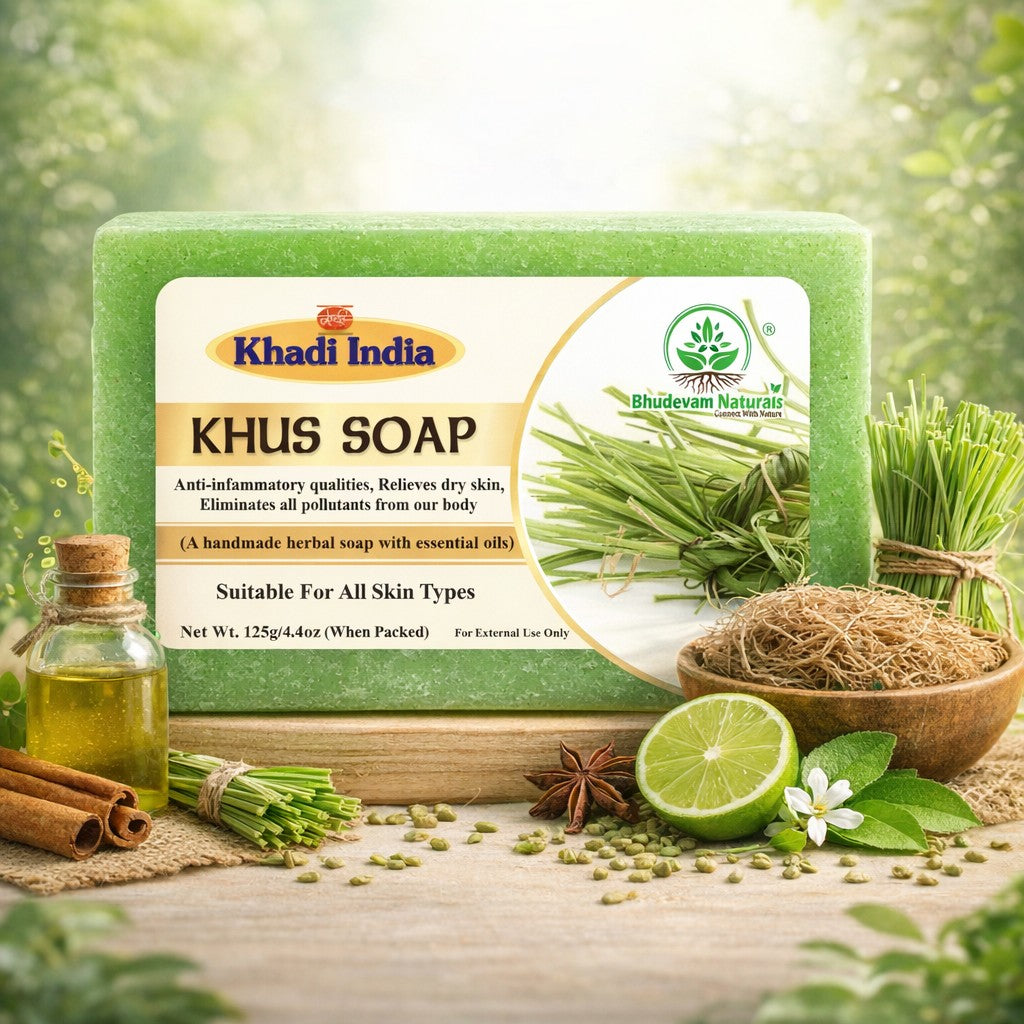 Bhudevam Naturals Khadi Handmade Khus Soap For Cooling & Skin Refreshing Bath Soap- 500GM (Pack of 4)