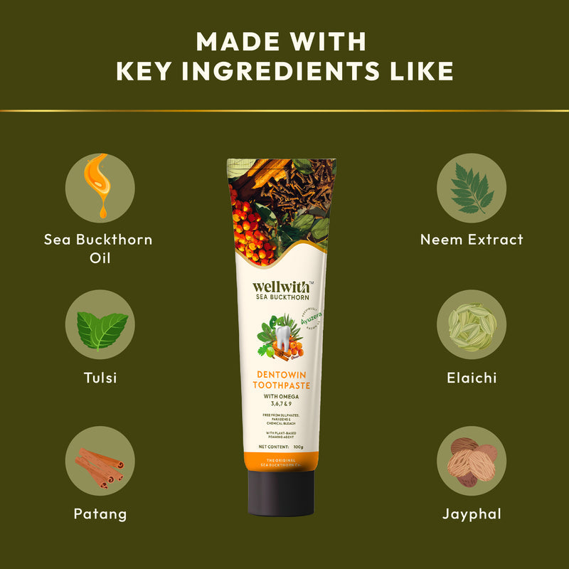 WellWith Dentowin Sea Buckthorn Herbal Toothpaste (100g) (Pack of 2)