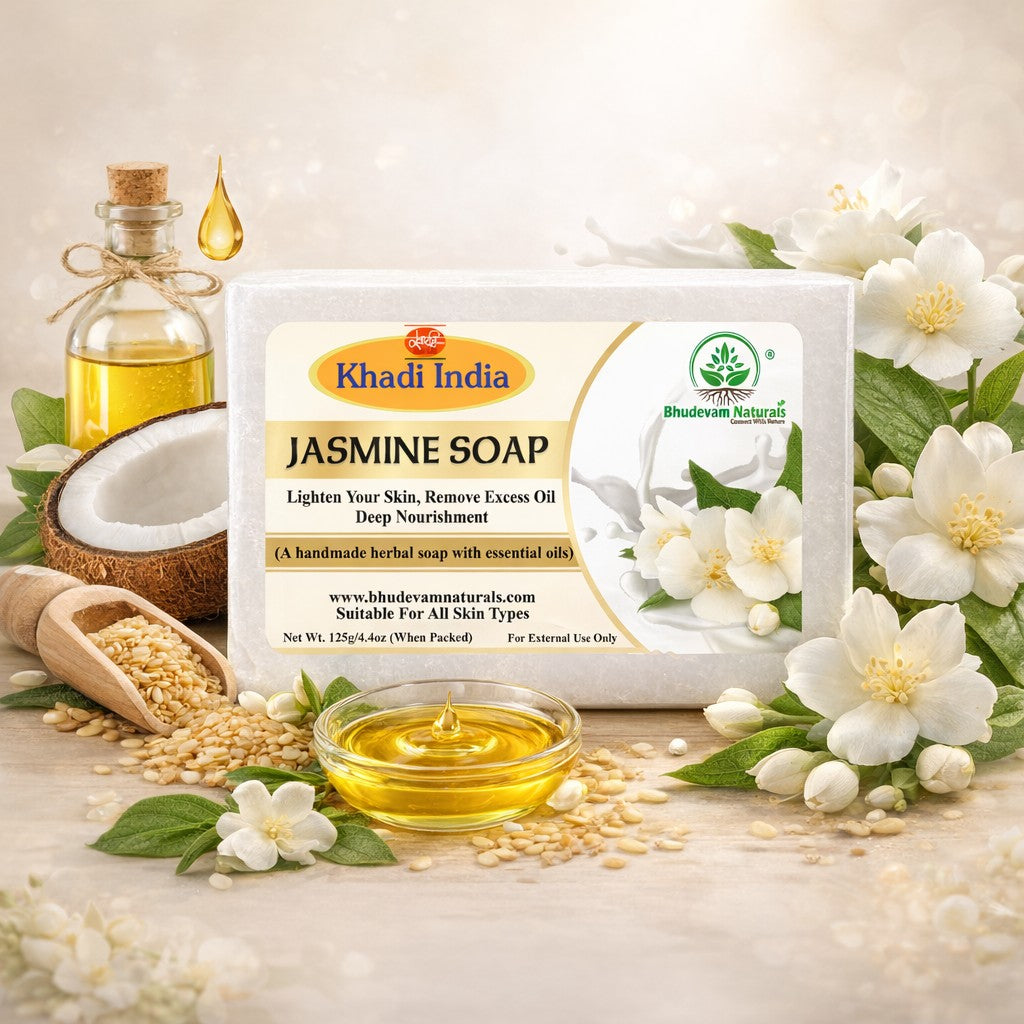 Bhudevam Naturals Khadi Jasmine Bath Soap for Moisturizing, Skin Nourishment & Long Lasting Fragrance - 500GM (Pack of 4)