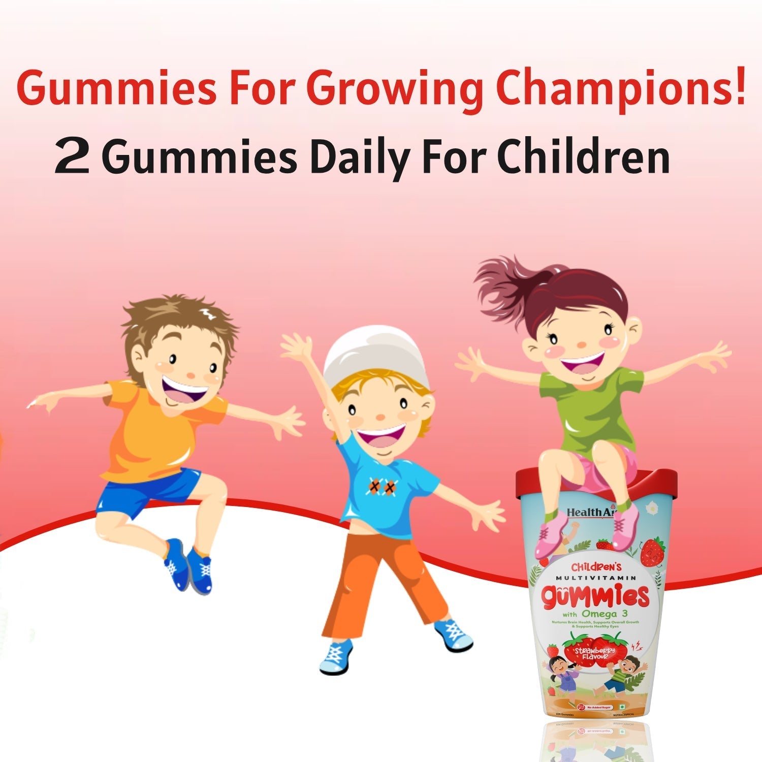HealthAid Children's Multivitamin Gummies with Omega 3 (Strawberry Flavour) - 60 Gummies