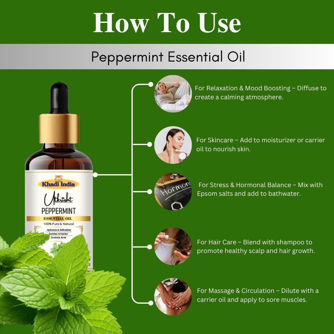 Khadi Peppermint Essential Oil | Pure & Natural Peppermint Oil for Hair & Scalp Care | Herbal Essential Oil for Dandruff & Scalp Refreshing | Cooling Aroma for Hair Care & Aromatherapy | 15 gm
