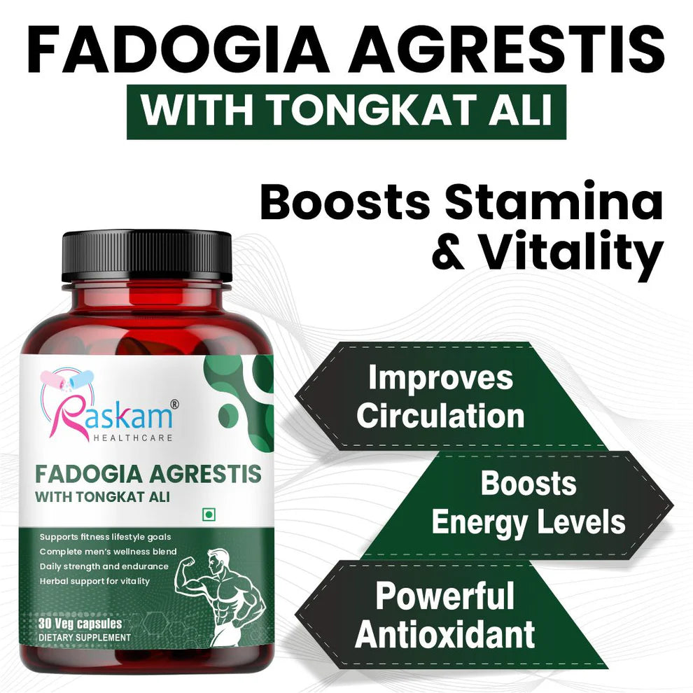 Raskam Fadogia Agrestis with Tongkat Ali Capsules, Maximum Strength, May Support athletic performance, stamina and stress tolerance, Vegan Friendly , 30 Veg Capsules