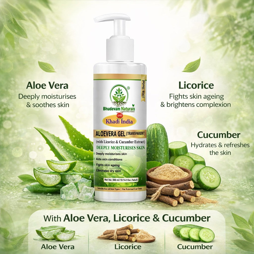 Bhudevam Naturals Khadi Aloe Vera Gel for Acne & Pimples – Reduces Redness & Blemishes Transparent- 500GM