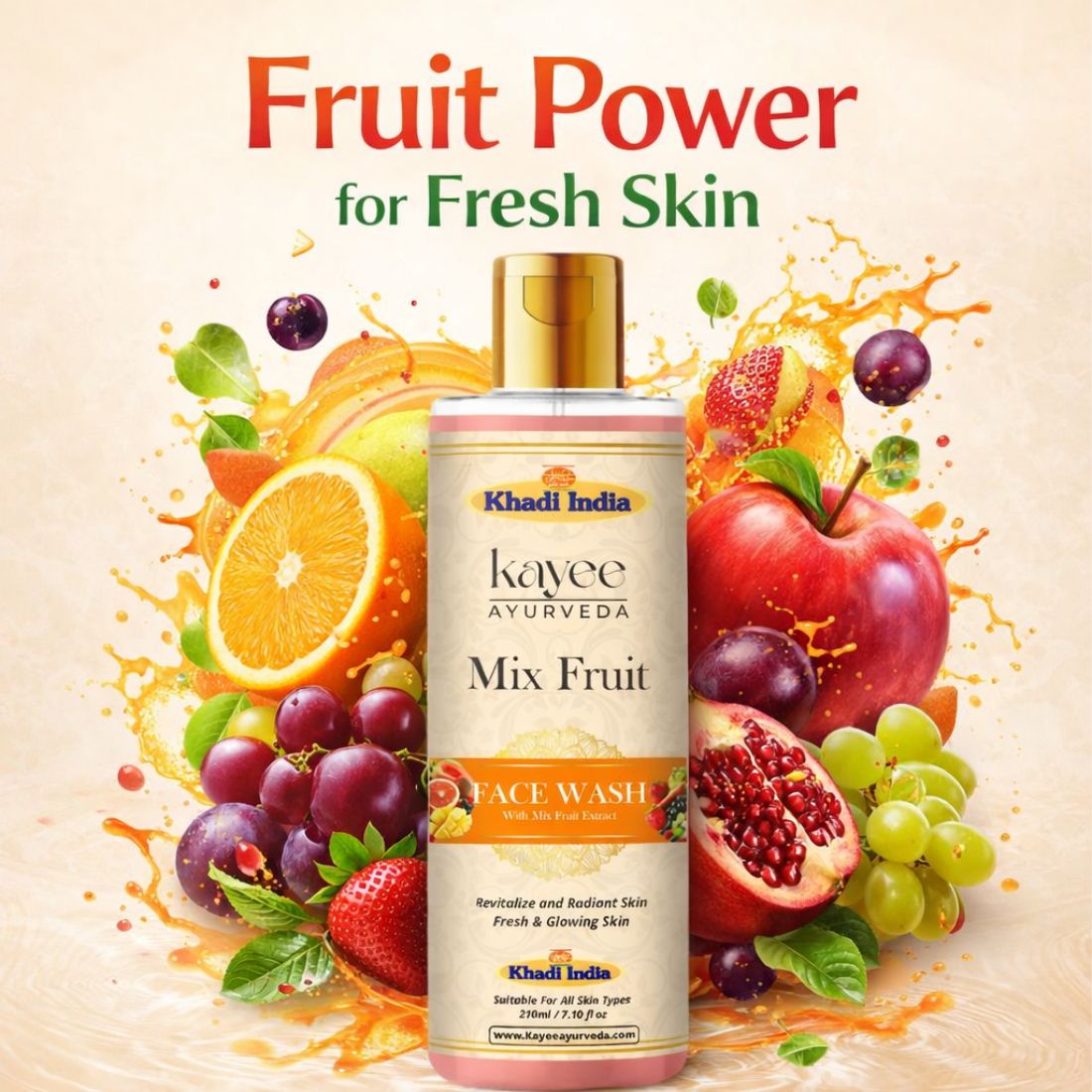Kayee Ayurveda Mix Fruit Face Wash for Men & Women | Herbal Fruit-Enriched Facial Cleanser for Daily Skin Care | Helps Remove Dirt, Excess Oil, Sweat & Impurities While Leaving Skin Fresh, Soft, Smooth & Healthy-Looking | 210 ml