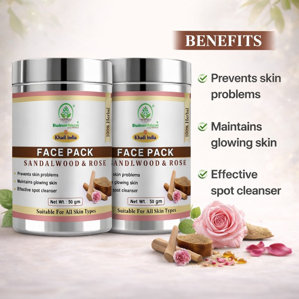 Bhudevam Naturals Khadi Rose Sandalwood Face Pack For for Skin Brightening, Cooling & Deep Cleansing- 100GM (Pack of 2)