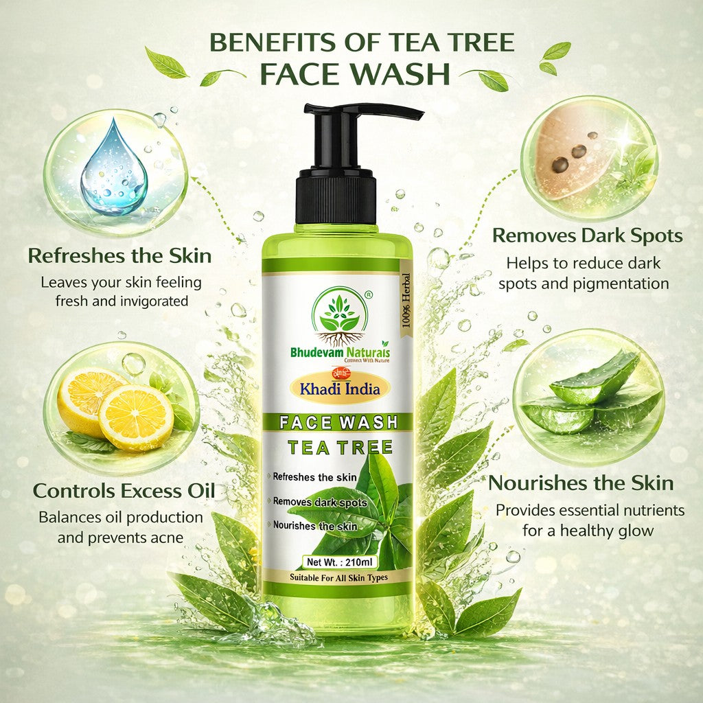 Bhudevam Naturals Khadi Tea Tree Face Wash – Anti-Pimple, Anti-Blemish & Refreshing Formula- 420ML (Pack of 2)