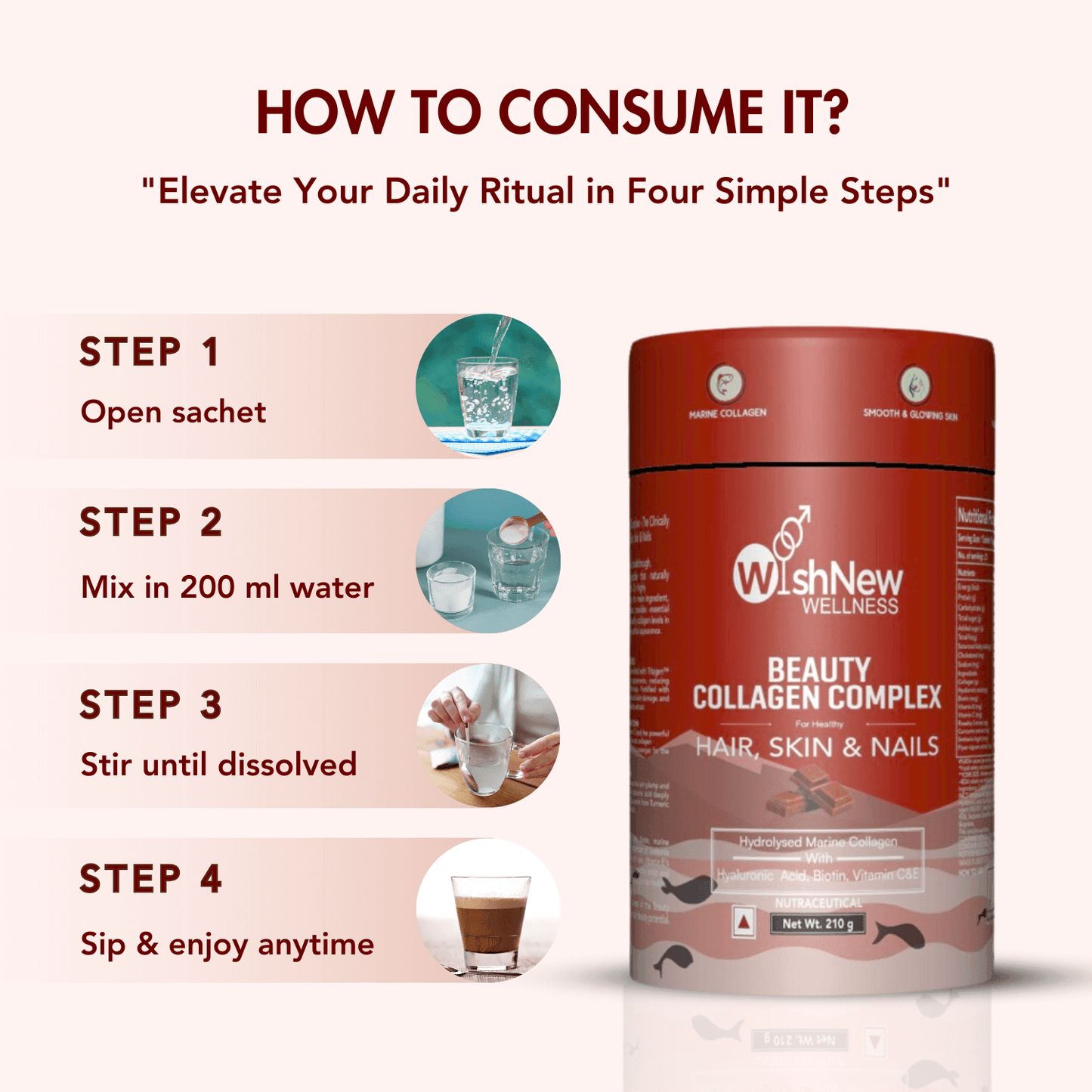 Wishnew Wellness Beauty Collagen Complex Sachet - Chocolate - (10gm Each)