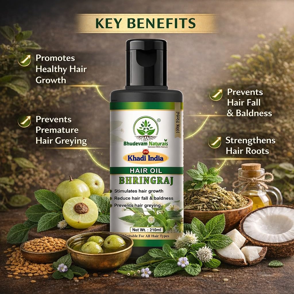 Bhudevam Naturals Khadi Amla & Bhringraj Hair Oil – Scalp Care & Hair Fall Control Solution- 210ML