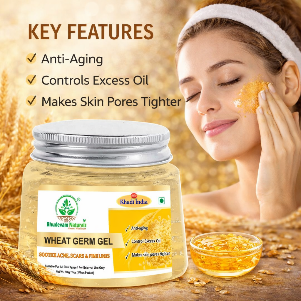 Bhudevam Naturals Khadi Wheatgerm Aloe Vera Gel for Face & Hair – Hydrating, Nourishing & Skin Brightening- 200GM