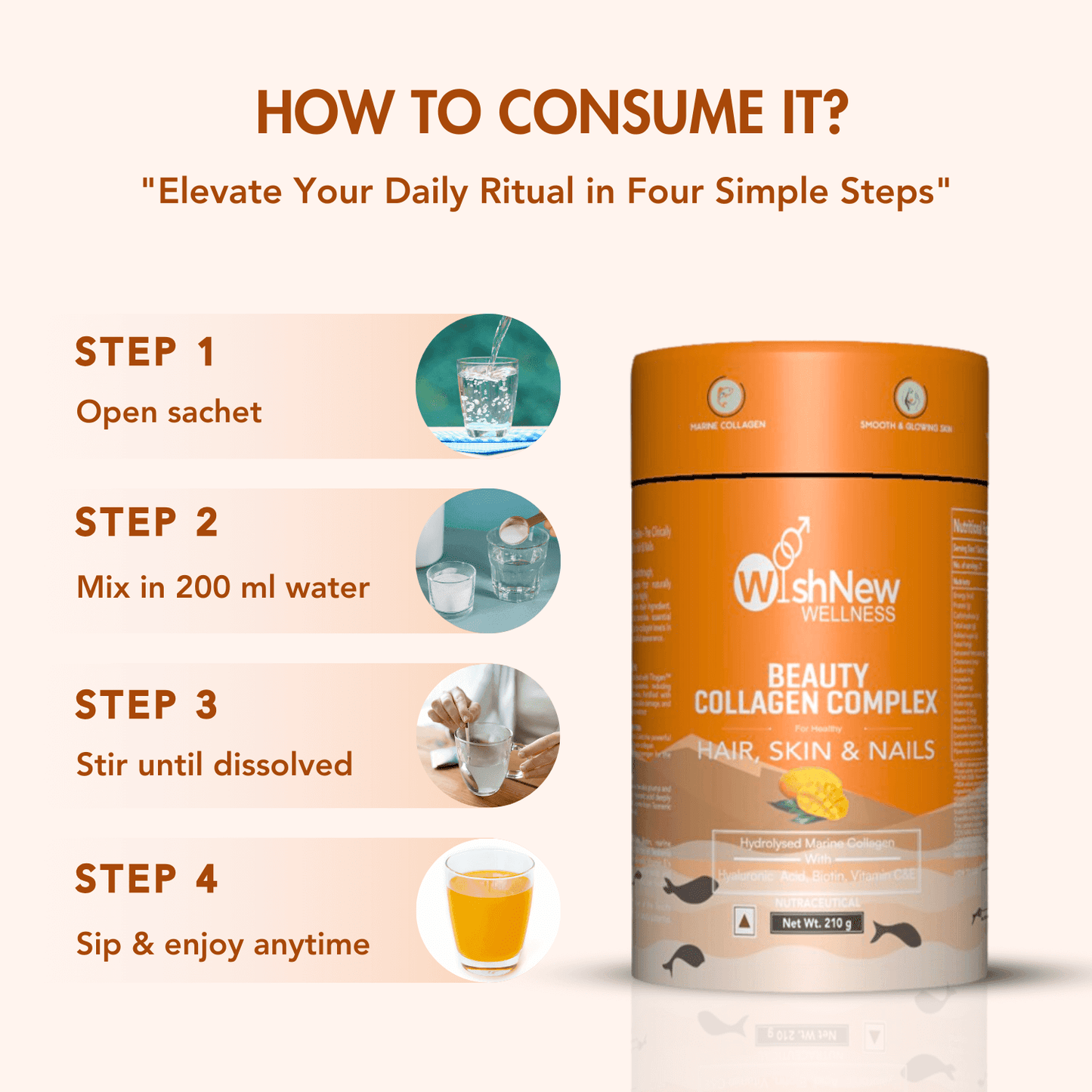 Wishnew Wellness Beauty Collagen Complex Sachet - Mango - (10gm Each)