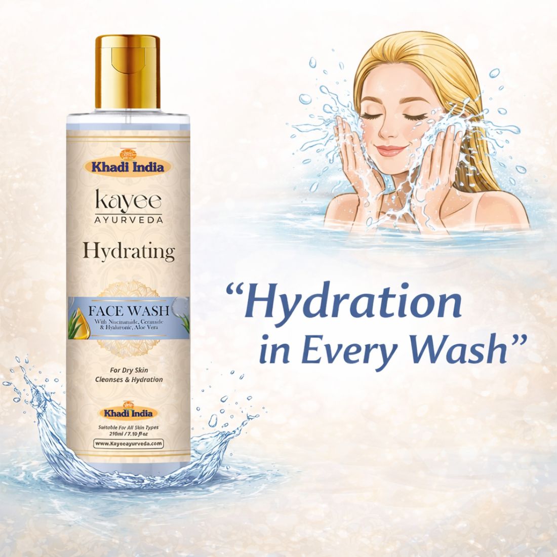 Kayee Ayurveda Hydrating Facial Cleanser for Men & Women | Moisturizing Face Wash for Dry & Dull-Looking Skin | Gentle Daily Cleanser for Softness, Freshness, Smoothness & Healthy-Looking Hydrated Skin | 210 ml
