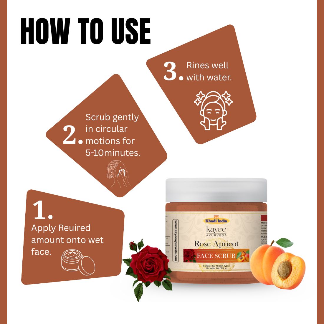 Kayee Ayurveda Rose Apricot Face Scrub for Men & Women | Herbal Exfoliating Facial Scrub for Deep Cleansing, Dead Skin Removal & Smooth Skin Care | Helps Remove Excess Oil & Impurities | Suitable for Regular Skincare Routine