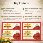Bhudevam Naturals Khadi Red Sandalwood Soap For Natural Skin Brightening & Tan Removal Bath Soap - 500GM (Pack of 4)