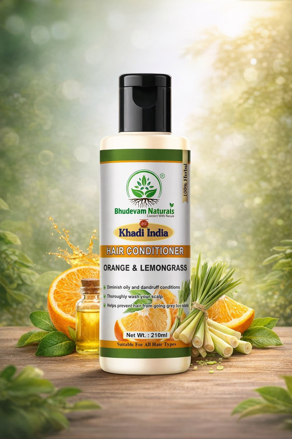 Bhudevam Natuals Khadi Orange & Lemongrass Conditioner For Frizz Control & Hydrating Hair Care Formula- 420ML (Pack of 2)