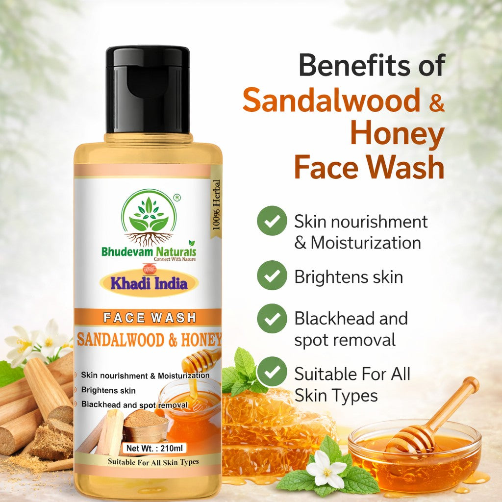 Bhudevam Naturals Khadi Sandalwood & Honey Face Wash For Soft, Smooth & Radiant Skin -420ML (Pack of 2)