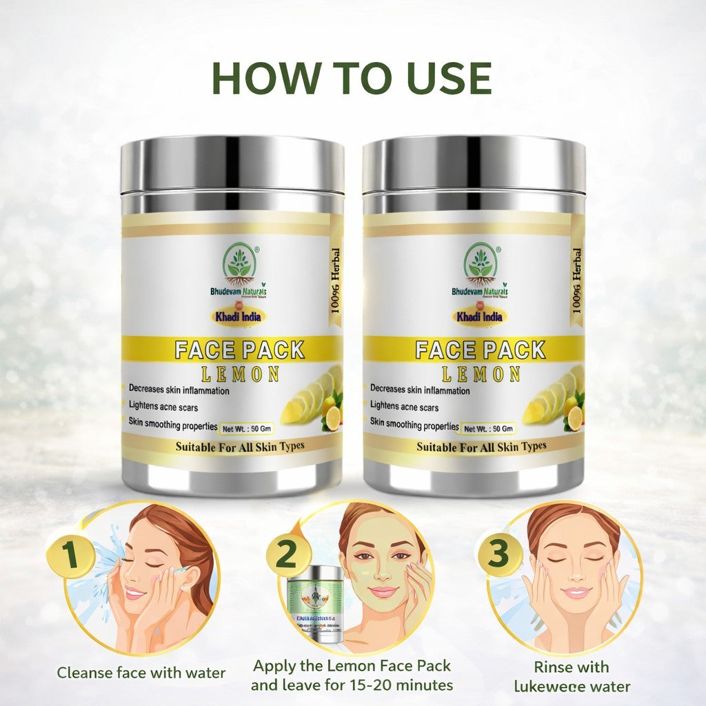 Bhudevam Naturals Khadi Lemon Face Pack Skin Brightening Face Mask for Acne, Pigmentation & Tan Removal- 100GM (Pack of 2)